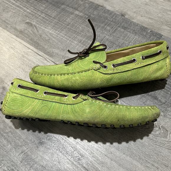Etro Milano Green Suede Driving Shoes Paisley Bow Tie Loafer Slip Ons RARE Sz 42 - Picture 3 of 8